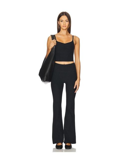 Beyond Yoga Black Spacedye Raised The Barre Shirred Cropped Tank Top