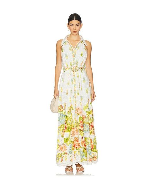 hemant and nandita metallic dress Hemant & Nandita Leah Metallic Stripe Georgette Long Dress With Tie Up Belt