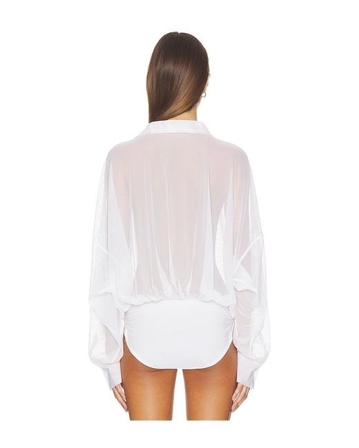Norma Kamali White Super Oversized Boyfriend Shirt Bodysuit