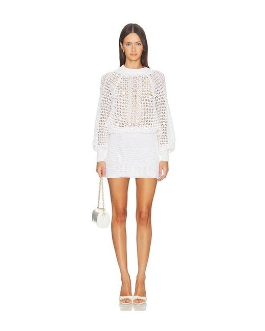 Balmain White Batwing Dentelle Crochet Knit Dress