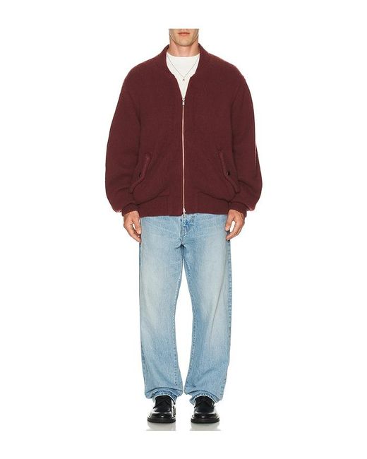 vowels Red Knitted Bomber Jacket for men