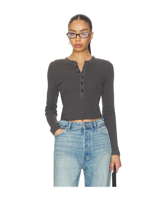Citizens of Humanity Black Drea Waffle Henley Top