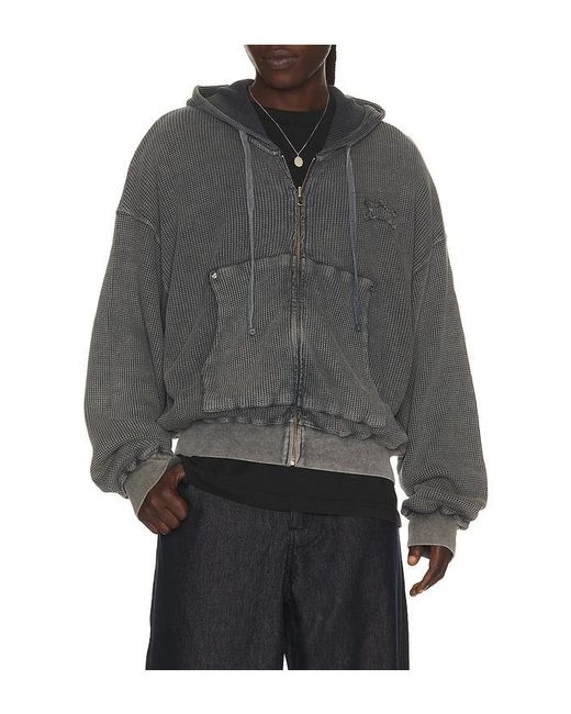 Barriers Worldwide Gray Star Waffle Zip Up Hoodie for men