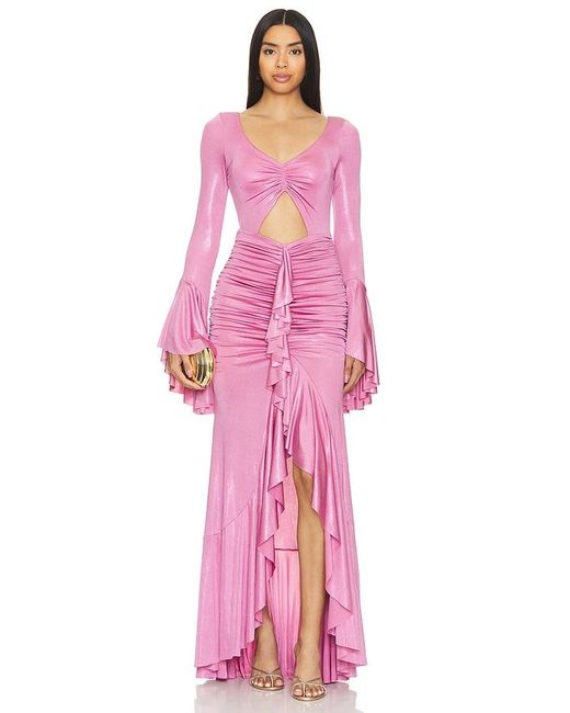 PATBO Pink Metallic Jersey Ruched Maxi Dress