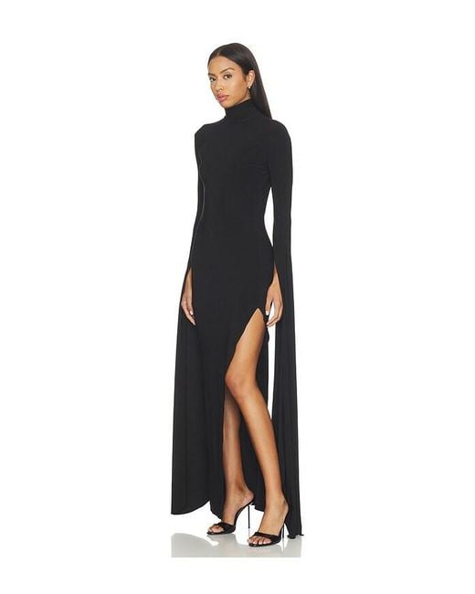Norma Kamali Black Open Back Ribbon Sleeve Turtleneck Gown