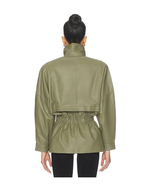 AEXAE Green Leather Cinched Mid Jacket