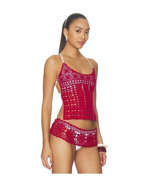 Frankie's Bikinis Red Nari Crochet Top