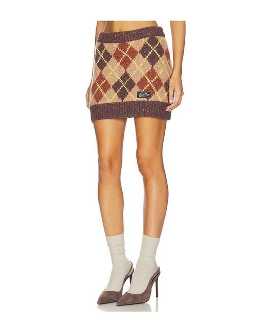 we11done Brown Argyle Intarsia Mini Skirt