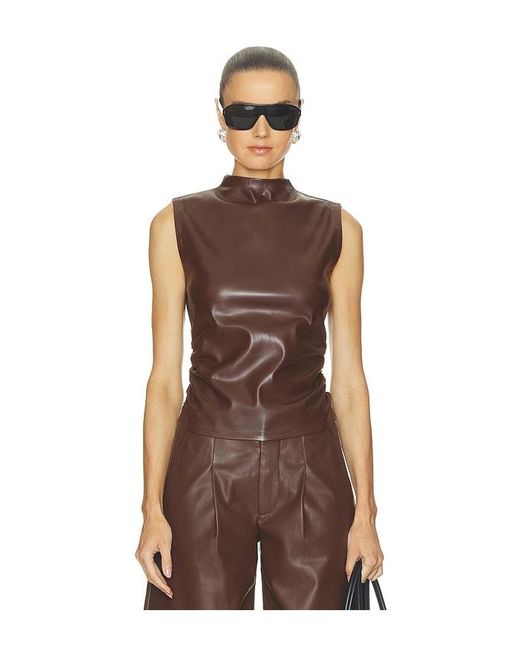 Hudson Brown Faux Leather Ruched Top