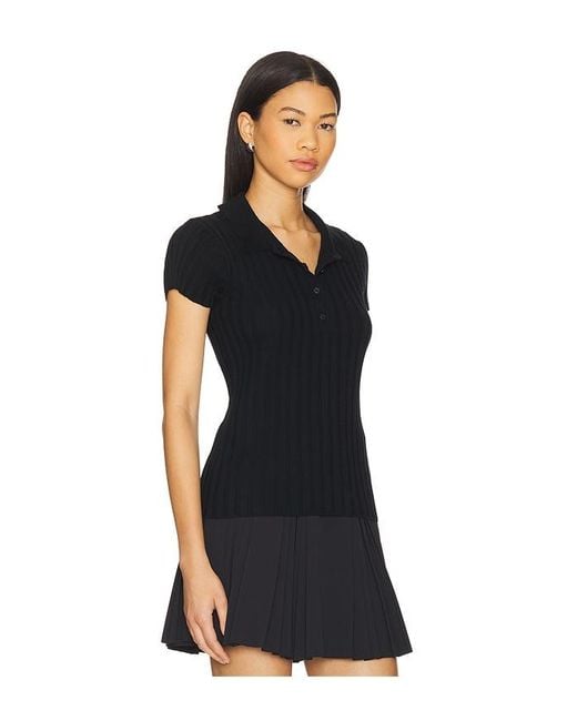 Malbon Golf Black Elea Rib Knit Polo Top