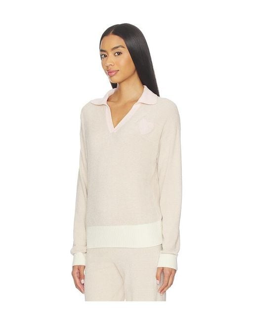 Barefoot Dreams Natural Cozy Chic Ultra Lite Color Block Heart Collared Pullover