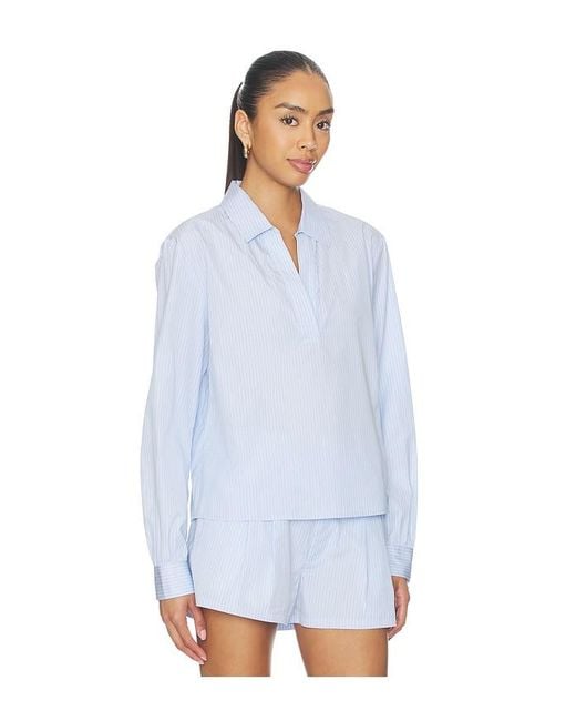 FRAME White The Striped Long Sleeve Popover Top