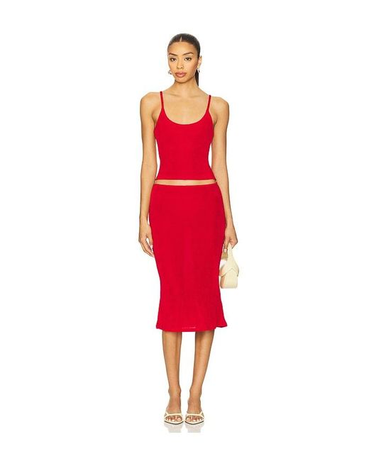 GUIZIO Red Selene Midi Skirt