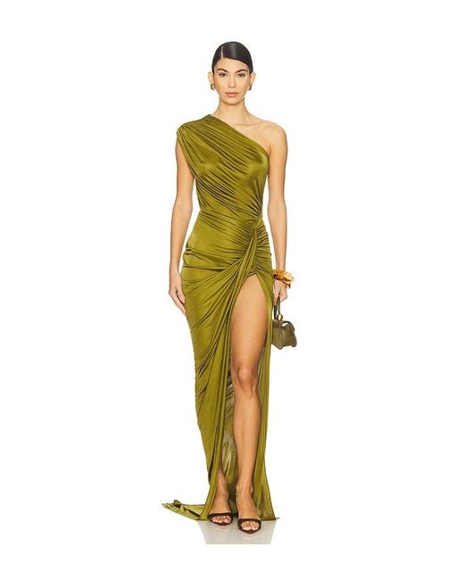 Atlein Yellow Draped Asymmetric Skirt