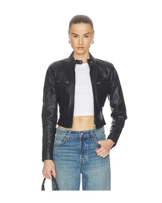 GRLFRND Blue Danica Leather Racer Jacket