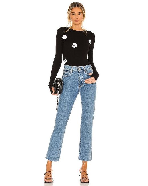 Lauren Moshi Black Mckinley All Over Lips Top