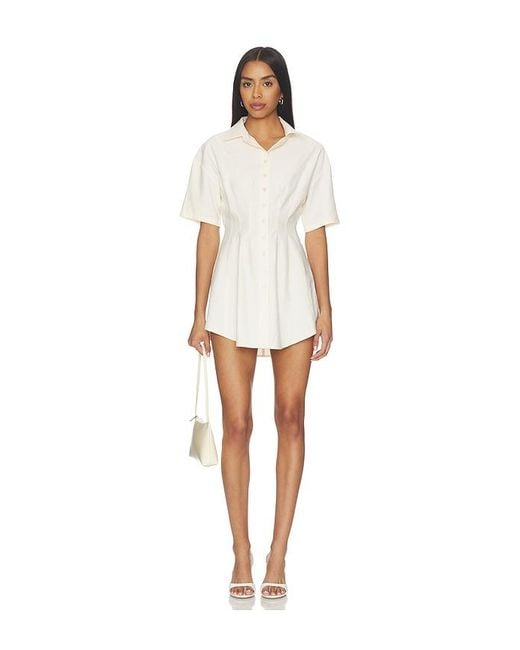 ALL THE WAYS White Charitie Short Sleeve Button Up Mini Dress
