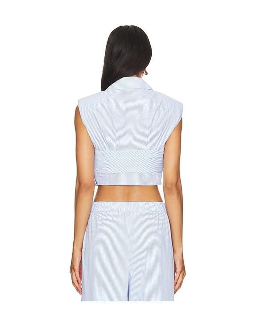 Jonathan Simkhai Blue Emie Cropped Box Sleeve Top