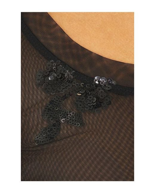 YUHAN WANG Black Floral Sequin Mesh Top