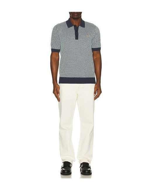 Fred Perry Blue Chequerboard Knitted Polo Shirt for men