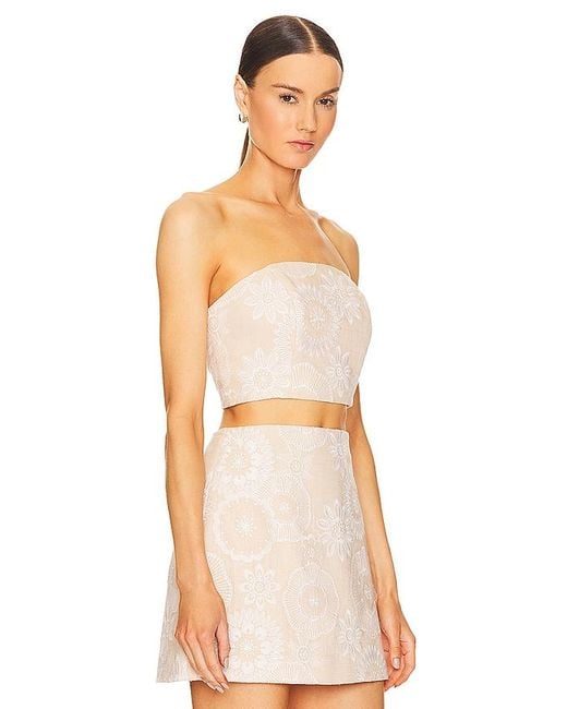 MILLY Natural Linen Embroidered Crop Top