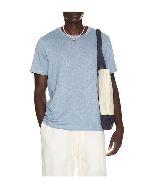 Onia Blue Stretch Linen Crewneck Tee Shirt for men