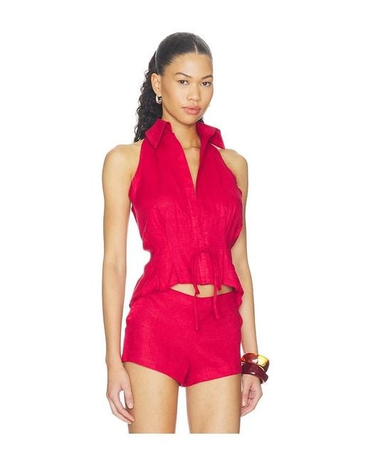 AEXAE Red Linen Sweetheart Top