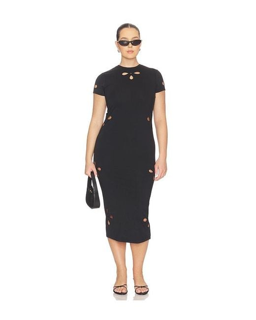 GOOD AMERICAN Black Super Stretch Eyelet Midi Dress