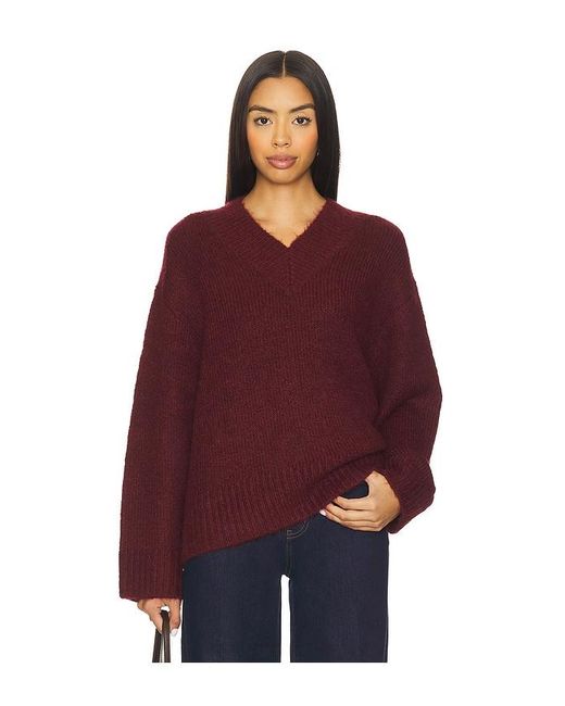 Pistola Red Talia Chunky V-Neck Long Sleeve Sweater