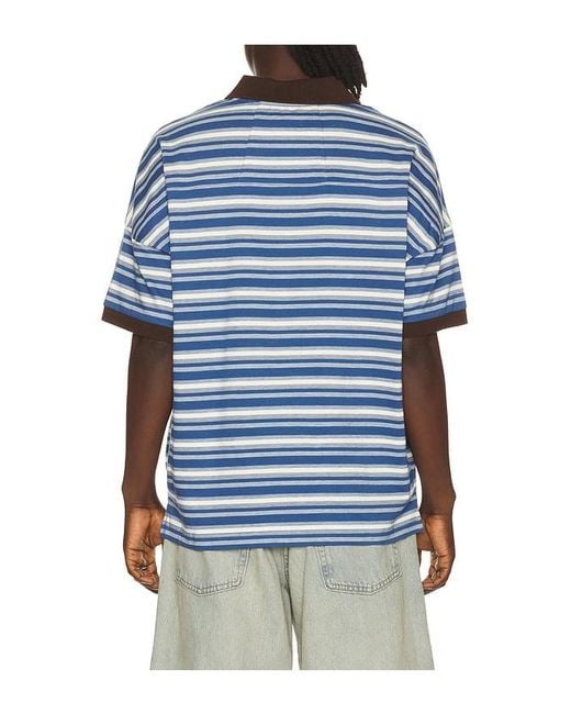 Rhude Blue Fontaine Striped Short Sleeve Polo Shirt for men