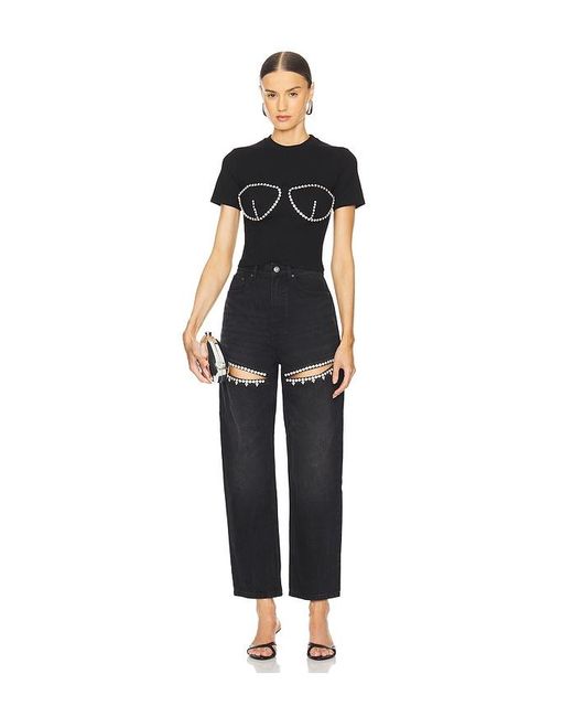 Area Black Crystal Slit Jeans