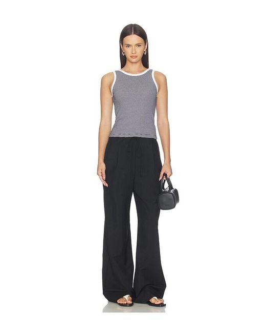 Enza Costa Black Cotton Mini Stripe Tank