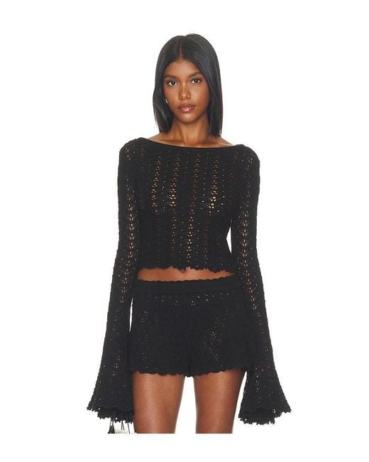 Tularosa Black Zaylee Boat Neck Open Stitch Mini Sweater