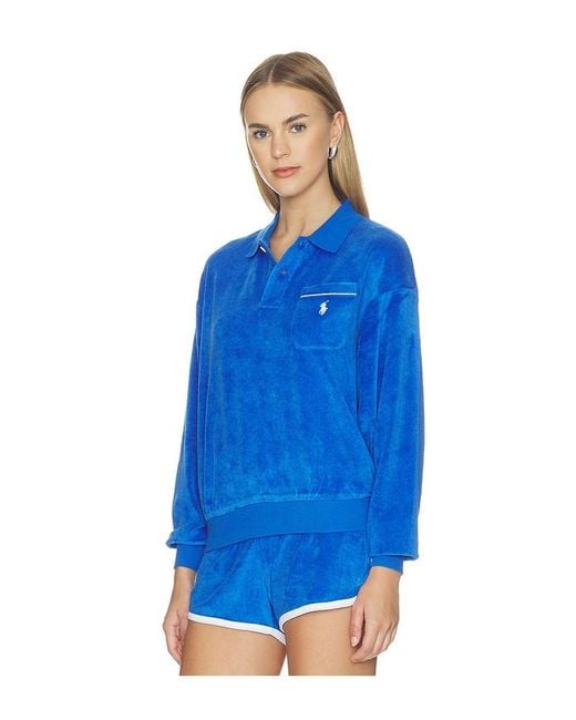Polo Ralph Lauren Blue Cotton Terry Long Sleeve Polo