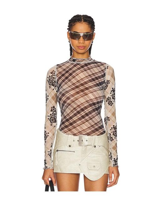 Free People Natural Mesh-Oberteil Chloe