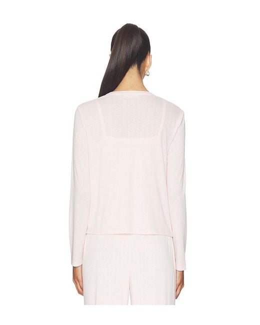 Barefoot Dreams Pink Pointelle Rib Cardigan With Scallop Trim