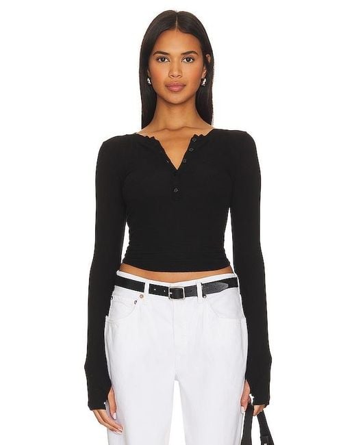 Enza Costa Black Rib Baseball Henley