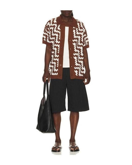 Frescobol Carioca Brown Pinto Cotton Crochet Cardigan for men