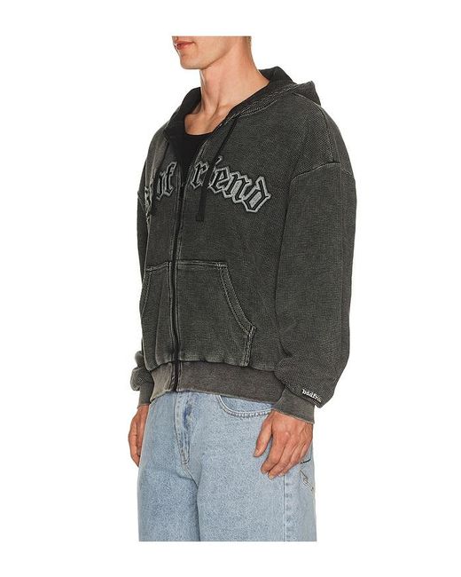 Badfriend Black Waffle Knit Full Zip Hoodie for men