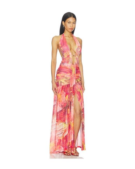 Runaway the Label Red Adrianna Plunge Ruched Maxi Dress