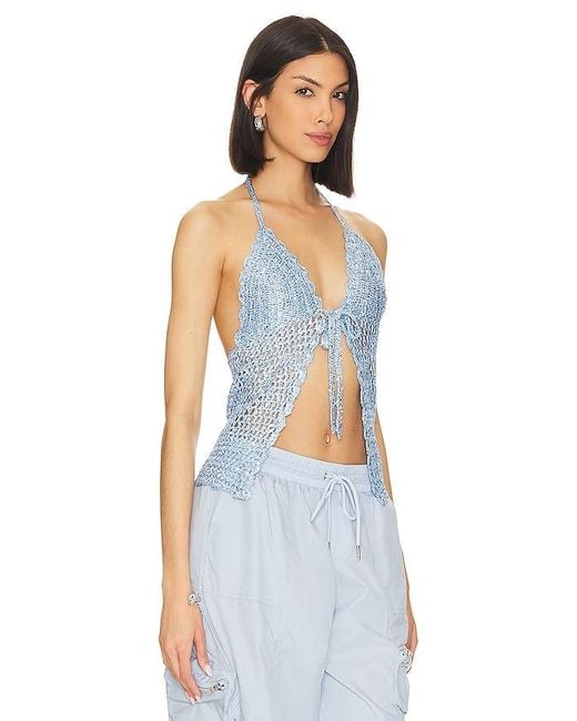 Lovers + Friends Blue Arian Halter Tie Top