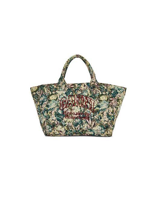 Ganni Green Reversible Shopper Xxl Print Tote Bag