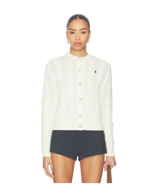 Polo Ralph Lauren White Cable Knit Wool Cashmere Cardigan