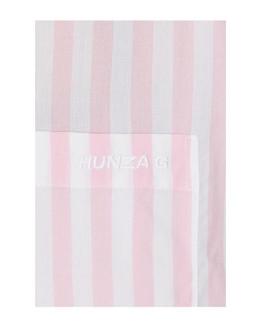 Hunza G White Cabana Stripe Embroidered Shirt