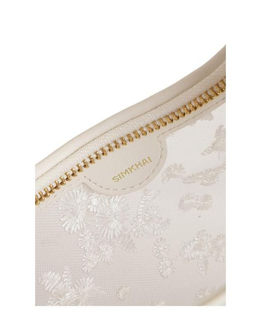 Jonathan Simkhai White Nixi Floral Embroidered Mesh Twist Handle Bag