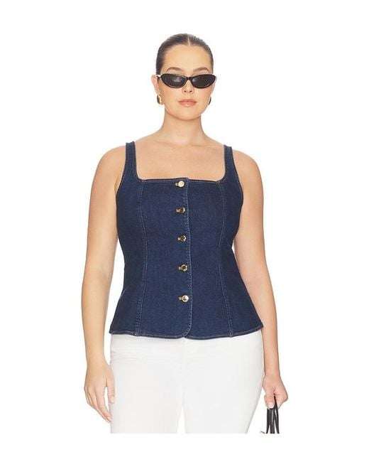 GOOD AMERICAN Blue Sleeveless Button Front Denim Top