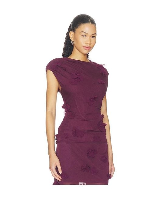 Jonathan Simkhai Purple Tessa Short Sleeve Floral Applique Top
