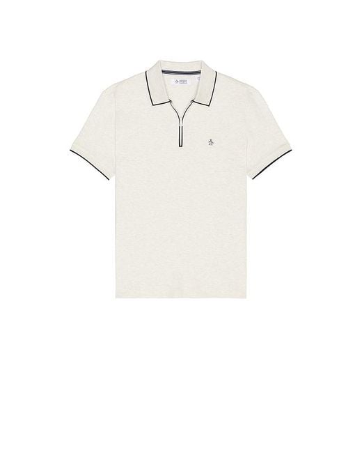 Original Penguin White Interlock Quarter Zip Polo for men