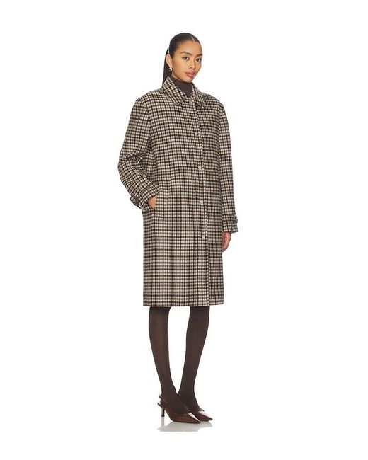 Vince Natural Plaid Car Coat With Faux Leather Trim
