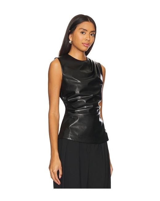 Jonathan Simkhai Black Wynter Faux Leather Draped Top